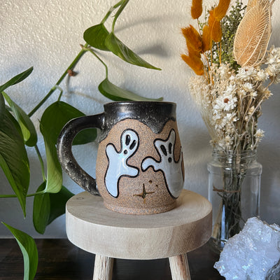 Mug #078 - Ghosties with gold Throw and grow ceramics
