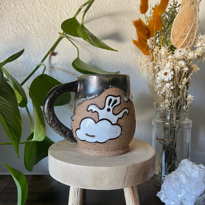 Mug #079 - Rainy day Ghosties with gold Throw and grow ceramics